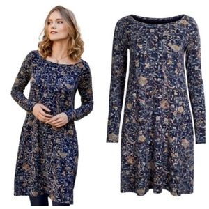 Peruvian Connection Navy Print Skylar Dress with Long Sleeve Dress in Medium